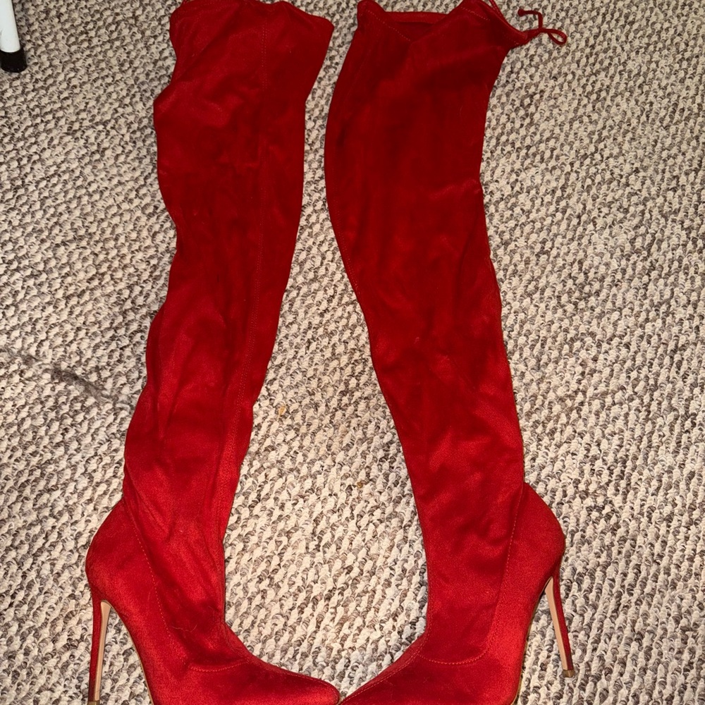 Red Over-the-Knee Stiletto Boots